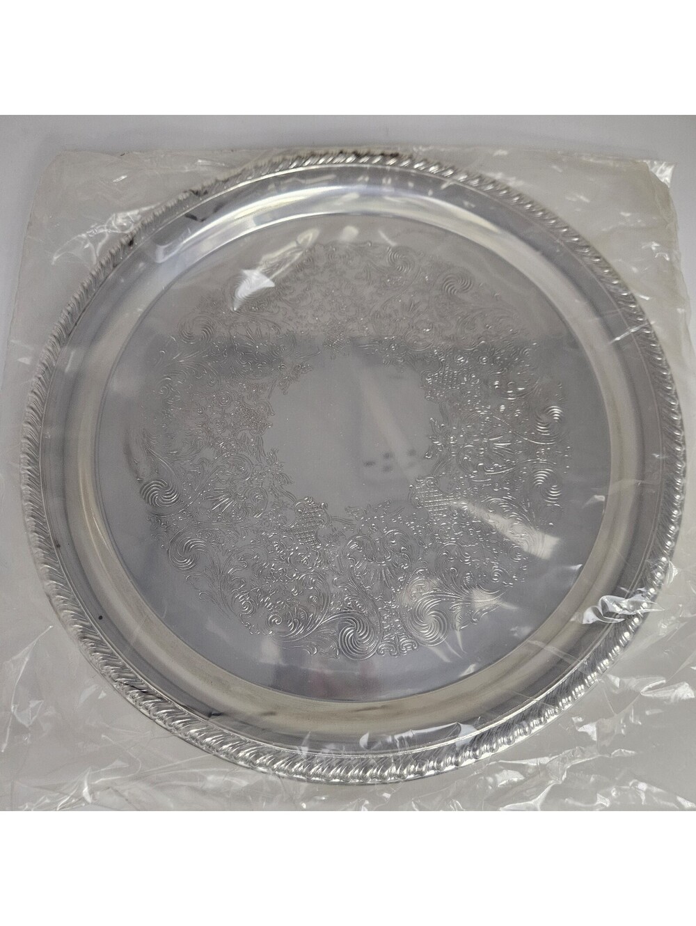 NOS International Silver Company Handcrafted Silverplate Serving Tray 12" Round